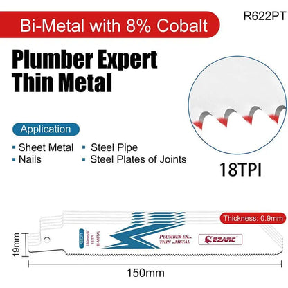 EZARC 6" 18 TPI Bi-Metal Reciprocating Saw Blade for Thin Metal