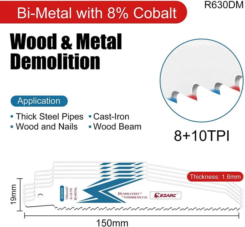 EZARC 6" 8/10 TPI Bi-Metal Reciprocating Saw Blade